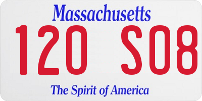 MA license plate 120SO8