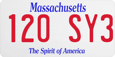 MA license plate 120SY3