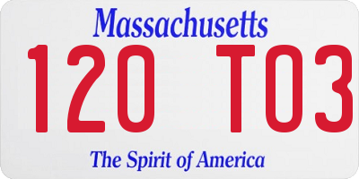 MA license plate 120TO3