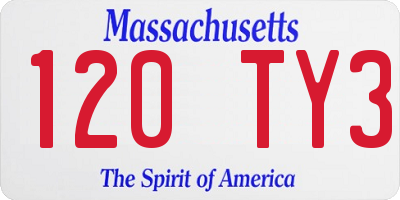 MA license plate 120TY3