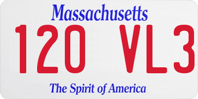 MA license plate 120VL3