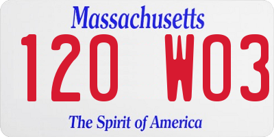 MA license plate 120WO3