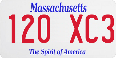MA license plate 120XC3