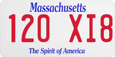 MA license plate 120XI8