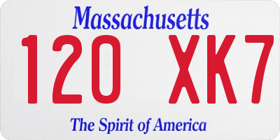 MA license plate 120XK7