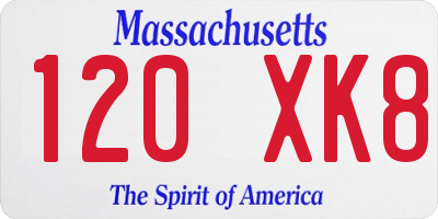 MA license plate 120XK8