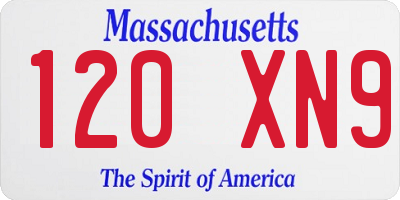 MA license plate 120XN9