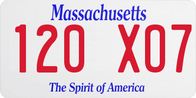 MA license plate 120XO7