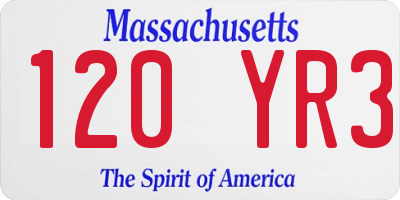 MA license plate 120YR3