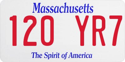 MA license plate 120YR7