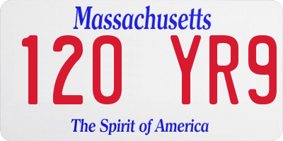 MA license plate 120YR9