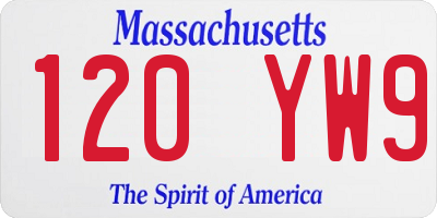 MA license plate 120YW9
