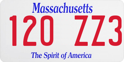 MA license plate 120ZZ3