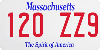 MA license plate 120ZZ9