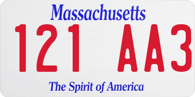 MA license plate 121AA3