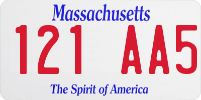MA license plate 121AA5