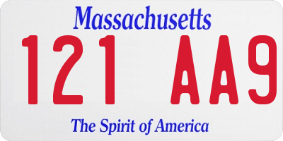MA license plate 121AA9