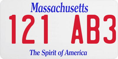 MA license plate 121AB3