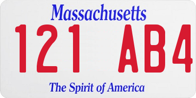 MA license plate 121AB4