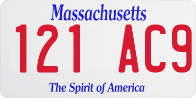MA license plate 121AC9