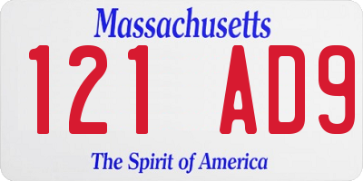 MA license plate 121AD9