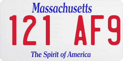 MA license plate 121AF9