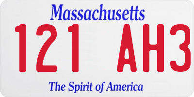 MA license plate 121AH3