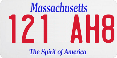 MA license plate 121AH8