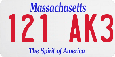 MA license plate 121AK3