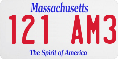 MA license plate 121AM3
