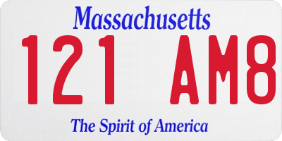 MA license plate 121AM8
