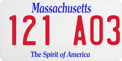 MA license plate 121AO3