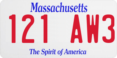 MA license plate 121AW3