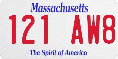 MA license plate 121AW8