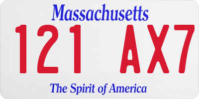 MA license plate 121AX7