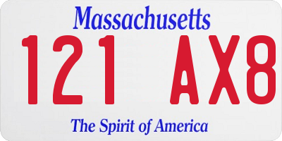 MA license plate 121AX8