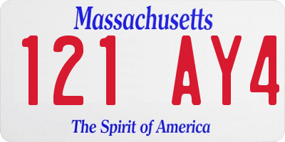 MA license plate 121AY4