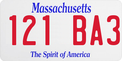 MA license plate 121BA3