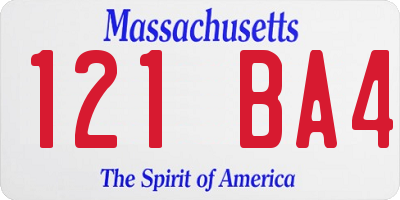 MA license plate 121BA4