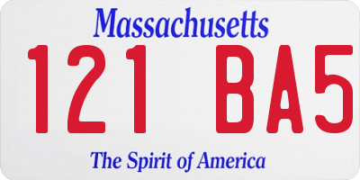 MA license plate 121BA5