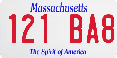 MA license plate 121BA8