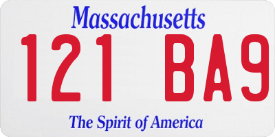 MA license plate 121BA9