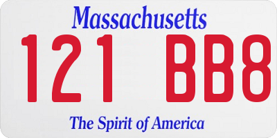MA license plate 121BB8