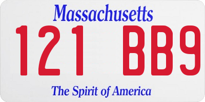 MA license plate 121BB9