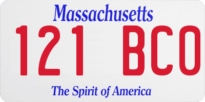 MA license plate 121BC0