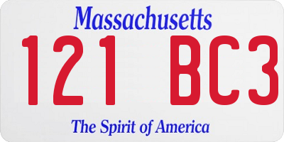 MA license plate 121BC3