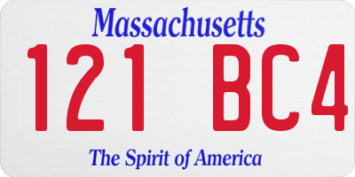MA license plate 121BC4
