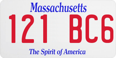 MA license plate 121BC6