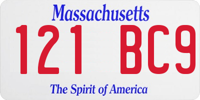 MA license plate 121BC9