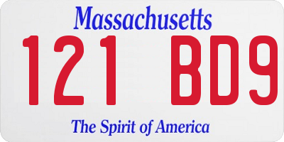 MA license plate 121BD9